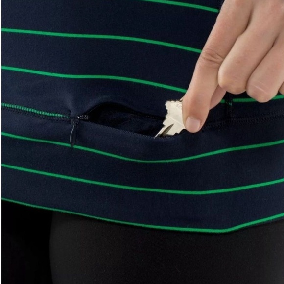 Lululemon Slalom Stripe Inkwell Green Long Sleeve Full Tilt Shirt Top - Picture 6 of 15